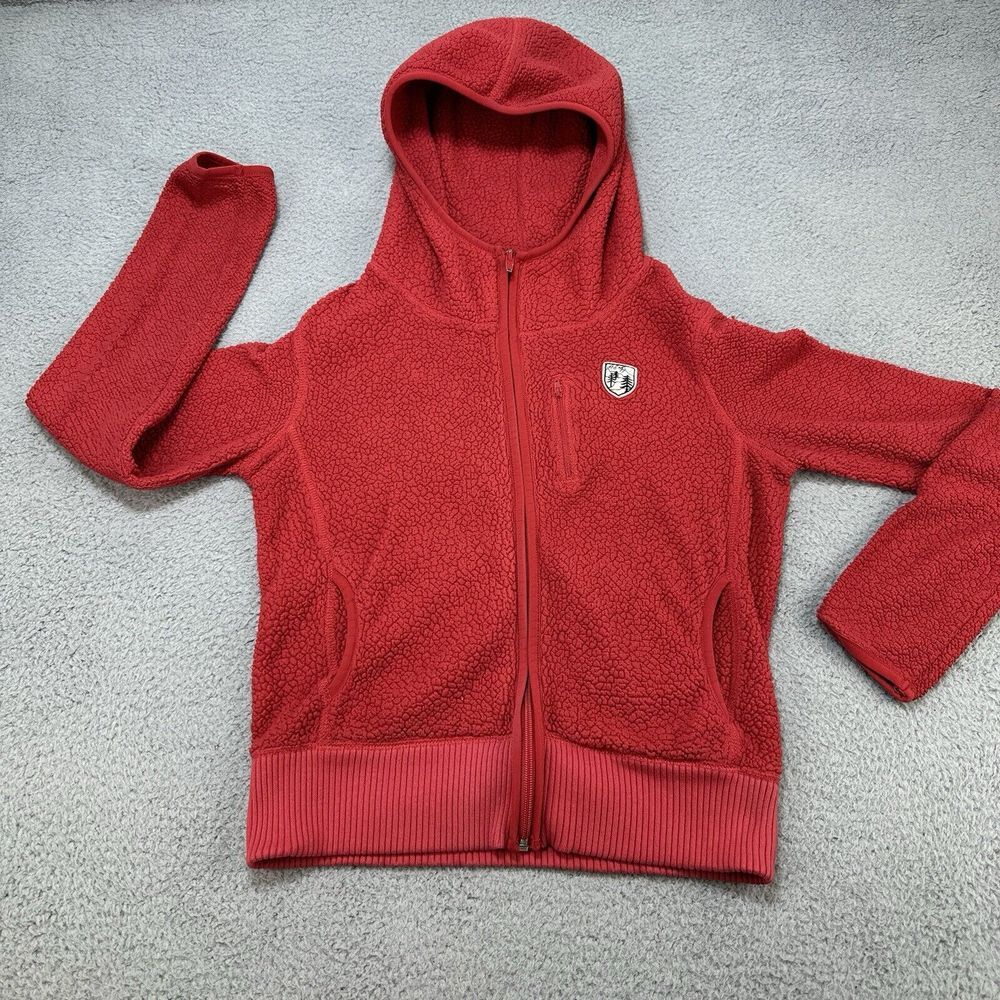 AMERICAN EAGLE OUTFITTERS Women's Zip Hoodie Red Sherpa Fleece Large L Casual
